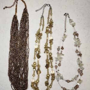 (3) Multi-Strand Beaded Fall Necklaces